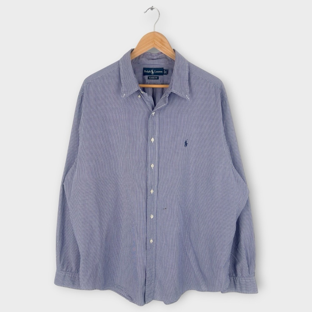 Ralph Lauren Classic Fit Shirt Men's 18 36/37 Blue‎ White Check Button Down